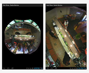 мобильное приложение OnVu360 для Android: панорамная камера установлена в помещении магазина