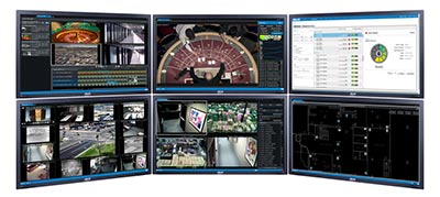 видеостена VideoXpert: IP-видеонаблюдение с выводом изображения от различных источников на 6 мониторов